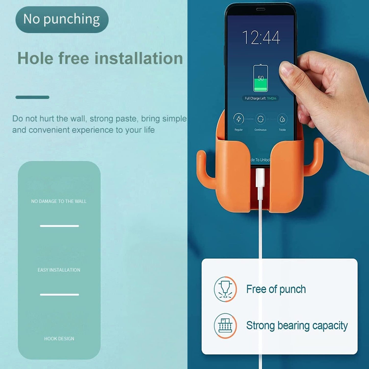 Multi-Functional Wall-Mounted Holder with Side Hooks - Drill free solution for home