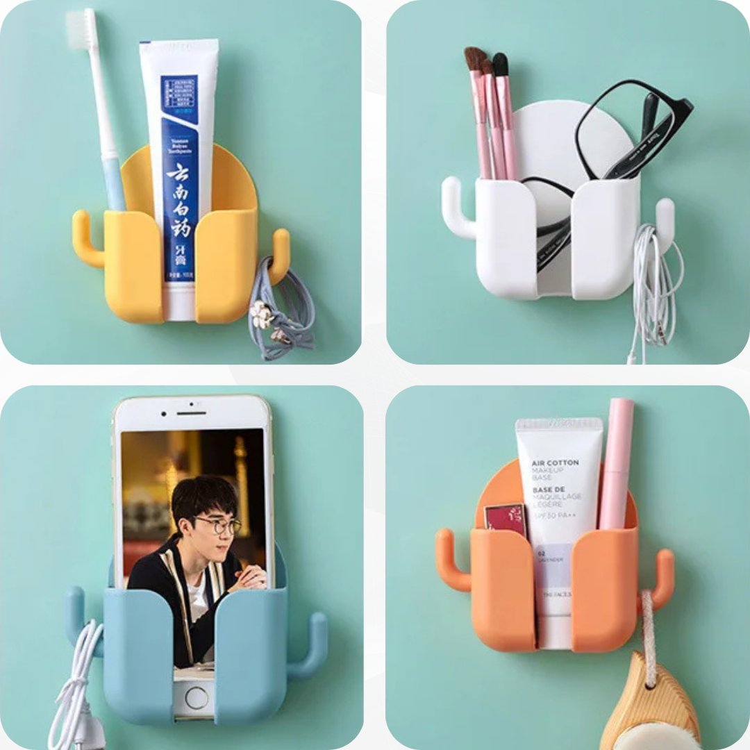 Multi-Functional Wall-Mounted Holder with Side Hooks - Drill free solution for home
